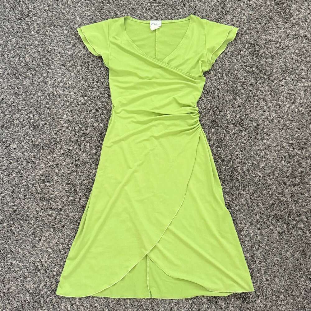 Assa USA Lime Green Ruched Short Sleeve Dress